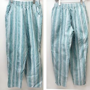 Golden Eagle blue and green striped linen pants L